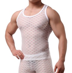 Fetish Mens Underwear Sheer Mesh Muscle T-Shirt Tank Tops Long Johns Trousers