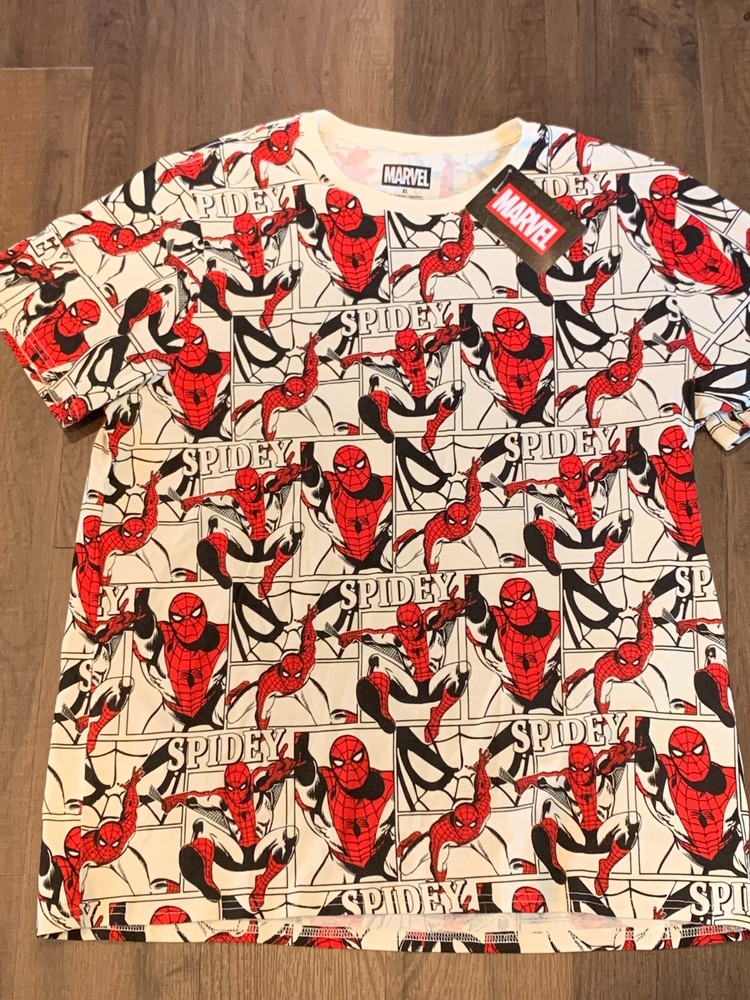 NWT Men’s Large Spider-man Vintage Look Shirt Comic Pages Panels Marvel Amazing