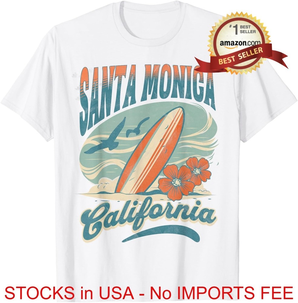 Santa Monica Beach California T-Shirt Surfing Surf Ocean Summer Vacation Tee