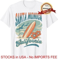 Santa Monica Beach California T-Shirt Surfing Surf Ocean Summer Vacation Tee