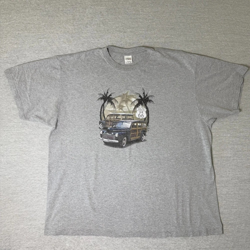 Route 66 Men’s Graphic T Shirt 3XL Gray Vintage Style Car Palm Tree Distressed