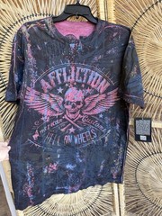 Affliction American Customs Shirt Mens Large Blue Mineral Wash Skull Graphic USA