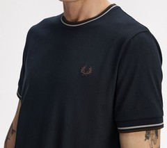 FRED PERRY TWIN TIPPED T-SHIRT NAVY/WARM OAT/BURNT TOBACCO 2XL RRP £50 BNWT