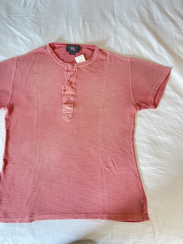 Ralph Lauren RRL Mens Knit Cotton Henley Shirt, Coral Toned, M
