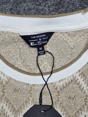 Ben Sherman Shirt Mens Medium Beige White Coconut Milk Jacquard Knit Retro Mod
