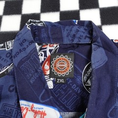 Vintage Harley Davison biker Hawaiian style all over print button up Shirt 2XL
