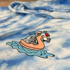 DIKOTOMY Blue White Tie-Dye Hooded Skeleton Flamingo Graphic T-Shirt Mens L