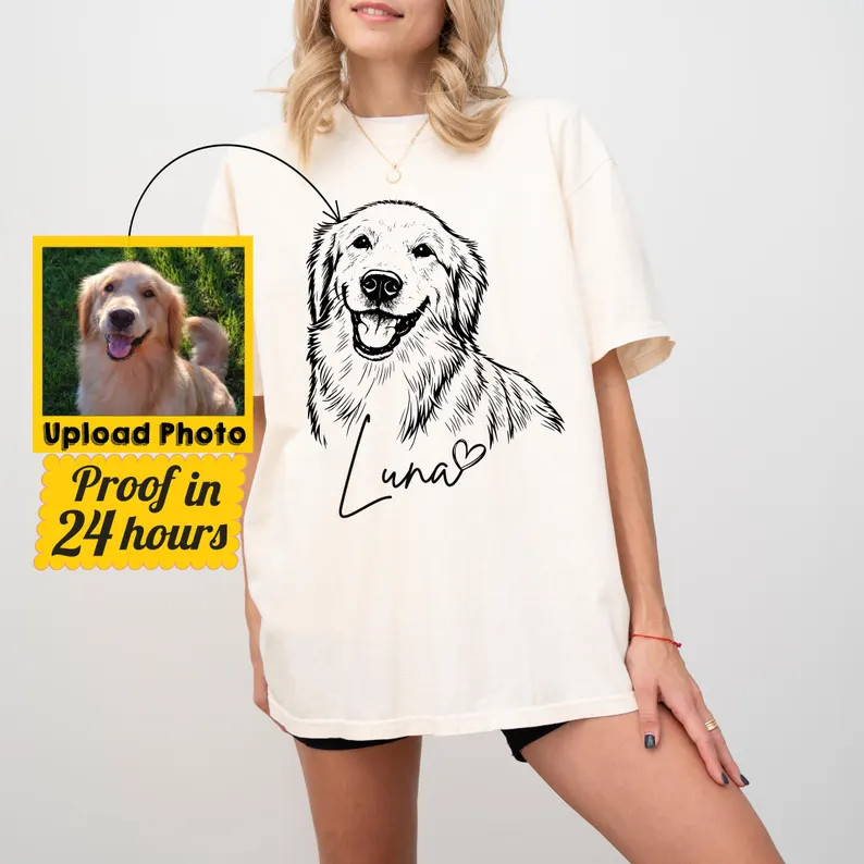 Custom Dog Portrait Photo Comfort Tee Personalized Pet Memorial Shirt Gift
