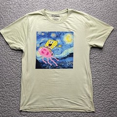 Nickelodeon Spongebob Shirt Mens Large Green Starry Night Painting Short Sleeve