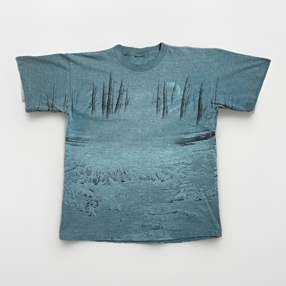 Vintage Habitat Wilderness Misprint T shirt L All Over Print Landscape Sketch