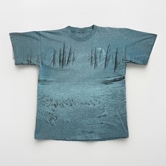 Vintage Habitat Wilderness Misprint T shirt L All Over Print Landscape Sketch