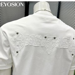 Men High Street Letter Patch Embroidered T-Shirt Rivet Heavy Weight Casual Tee