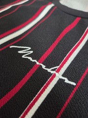 SHEIN Men’s Black Red White Striped Logo T-Shirt Slim Fit Crew Neck Size M