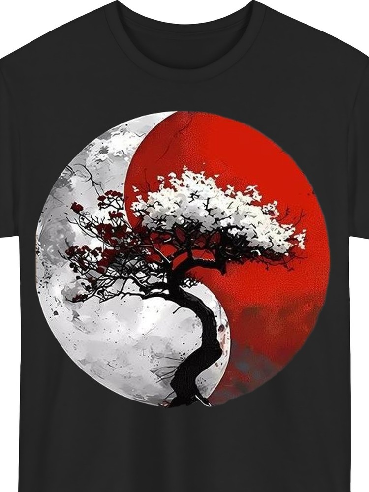 Yin Yang Tree Graphic T-Shirt Spiritual Nature Symbol Tee