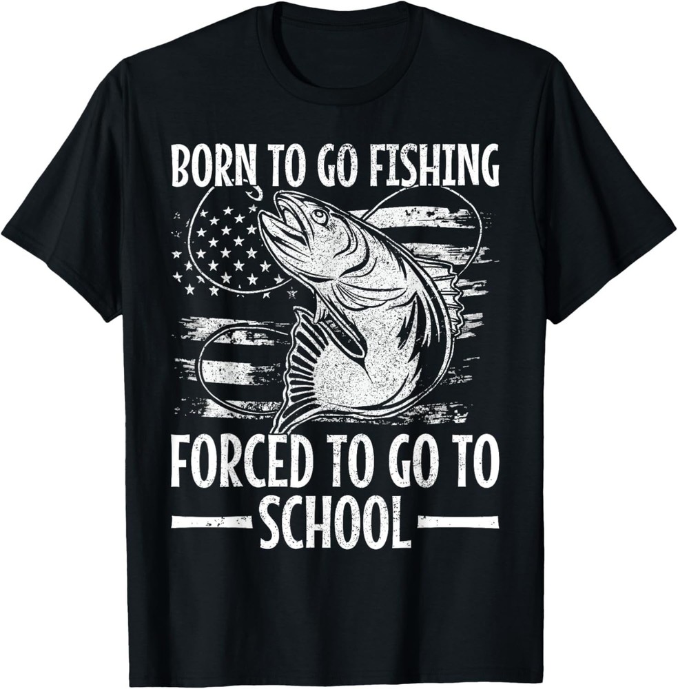 Born to Go Fishing Bass Fish Fisherman Boy Kid Funny Fishing T-Shirt-,