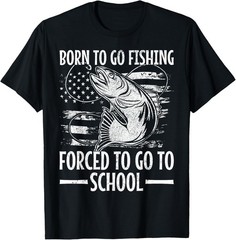 Born to Go Fishing Bass Fish Fisherman Boy Kid Funny Fishing T-Shirt-,