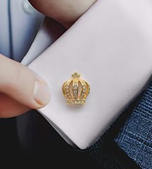 Jonwo Golden Royal Crown Mens Cufflinks In Gift Case Novelty Crown with Cryst…