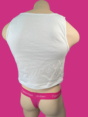 HELLO BOYS 3D Puff Logo Custom print men white crop tank top by H.E.Arts design