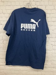 Hanes Adult Mens Beefy 5180 Puma Soccer Navy White SS Crew Neck Tshirt New
