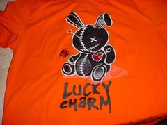 unworn BKYS Mens LUCKY CHARM PUNK embroidered applique Cot/Spanx shirt ORANG LRG