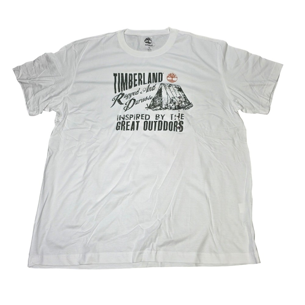Timberland Cotton T-Shirt Men’s Size XL White Short Sleeve Orange Logo Tent NEW
