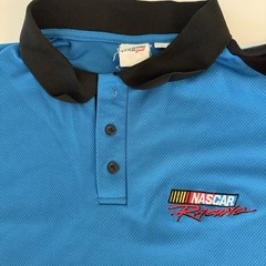Vintage NASCAR Checkered Flag Sports Polo Shirt – Men’s Size M, Blue, 100% Polye