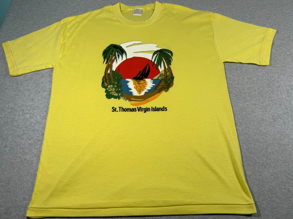 Vintage Saint Thomas Shirt Adult Extra Large Yellow Single Stitch Island Men 90s