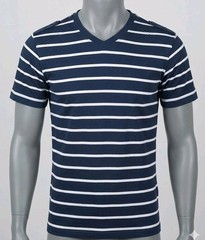 JEANSTATION Men’s S Navy Striped V-Neck T-Shirt Jersey Cotton Blend(260330-05)