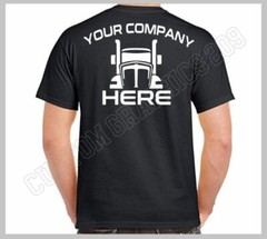 CUSTOM T-SHIRT TRUCKING COMPANY NAME TEXT LOGO FRONT & BACK WHITE DESIGN