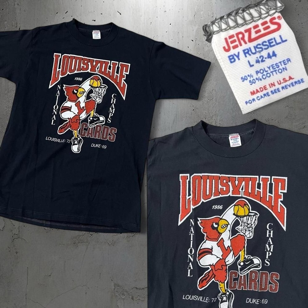 Vintage 1986 college Louisville Cardinals National Champs T Shirt USA Large