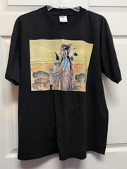 Indian Motif Mens T Shirt Size L. Black Short Sleeve Buffalos