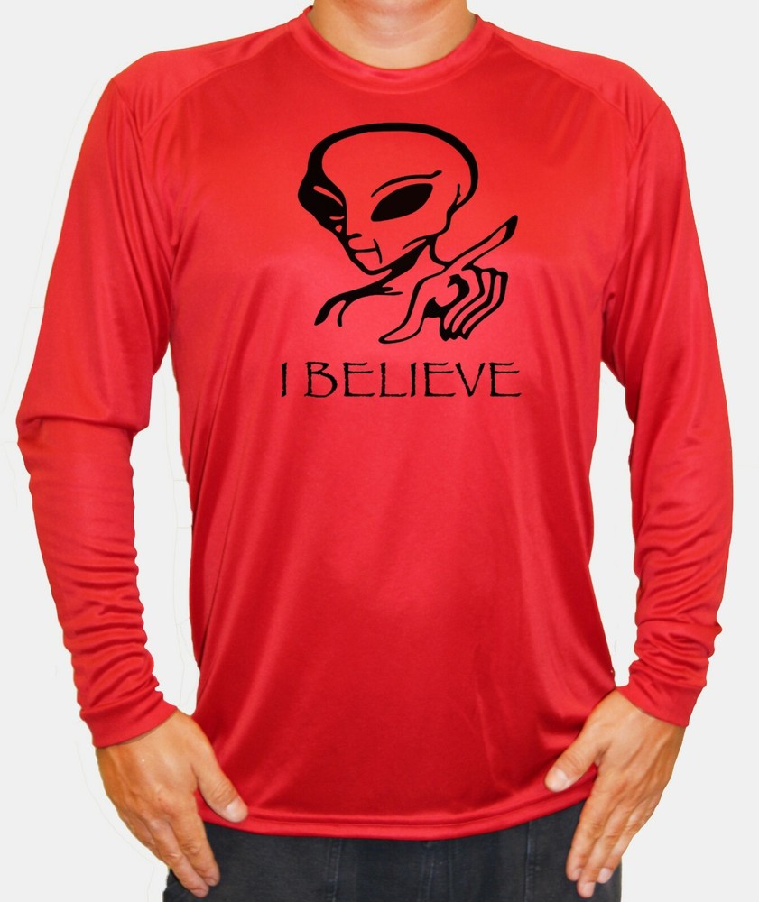 I Believe Aliens Alien Fun Hiking Fish Long Sleeve UPF 50 T-Shirt UV Protection