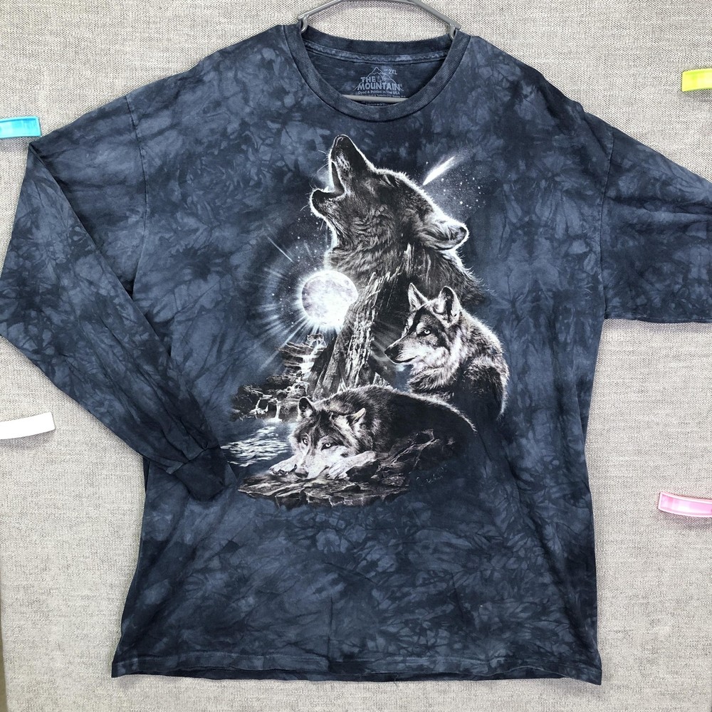 The Mountain Shirt Mens 2XL Black Wolves Moon Tie Dye Long Sleeve Graphic