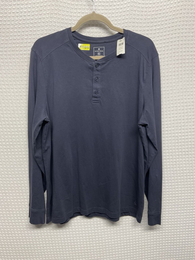 Vustra Shirt Mens XL Black Long Sleeve Henley Organic Cotton Sustainable Casual