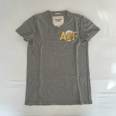 Abercrombie & Fitch Muscle Fit Gray V-Neck Short Sleeve Cotton Beer Graphic S