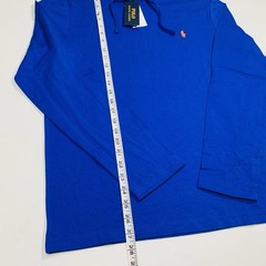 Polo Ralph Lauren Hooded Pullover Mens Medium Solid Blue Jersey T-Shirt Pony