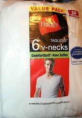 Hanes Men’s White 6-Pk or 7-Pk Tagless V-Neck Shirt Small