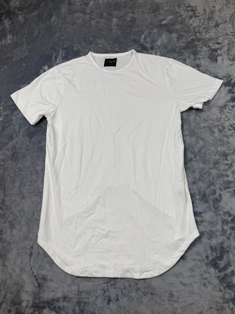 Cuts Clothing Short Sleeve Elongated Fit T-Shirt Crew Neck Men’s Small White