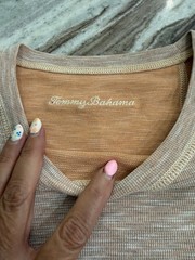Tommy Bahama Men’s Beige Short Sleeve Crew Neck Cotton Knit Logo T-Shirt L