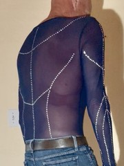 Men’s Sheer Mesh Beaded Shirt Rave Festival Club – Free Ship – Pup Approved!