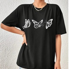 Butterfly Printing Summer Simple Casual Crew Neck T-shirt