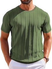 Men’s Short Sleeve Ribbed Crewneck Knit T-Shirt Casual Lightweight Pullover Tee