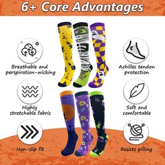 6 Pairs Halloween Compression Socks for Women Men, Crazy Compression Socks F…