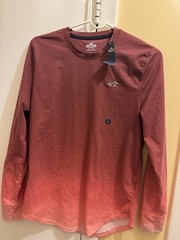 Hollister Men’s S Red Logo Crew Neck Long Sleeve Solid T-Shirt