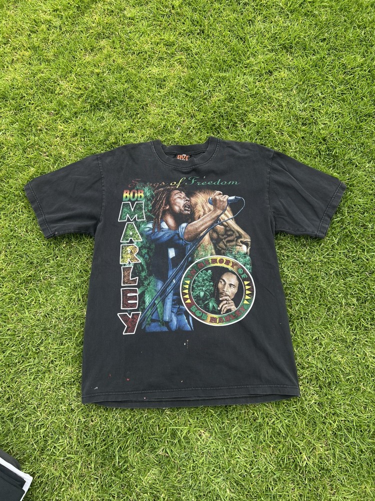 VTG 90s Bob Marley Rap T Shirt Songs Of Freedom- Reggae Concert Tee Size large