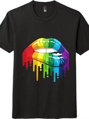 Dripping Rainbow Lips Pride LGBTQ Colorful Graphic Short Sleeve T-Shirt