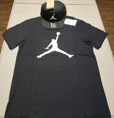 $73 NIKE AIR JORDAN JUMPMAN CREW T-SHIRT & PRO SNAPBACK SET BLACK WHITE sz M