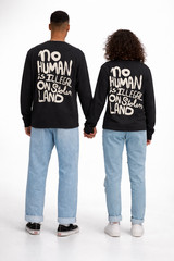 CHNGE Men’s No Human is Illegal Crew Neck Cuff Long Sleeve T-Shirt, Black, 3XL