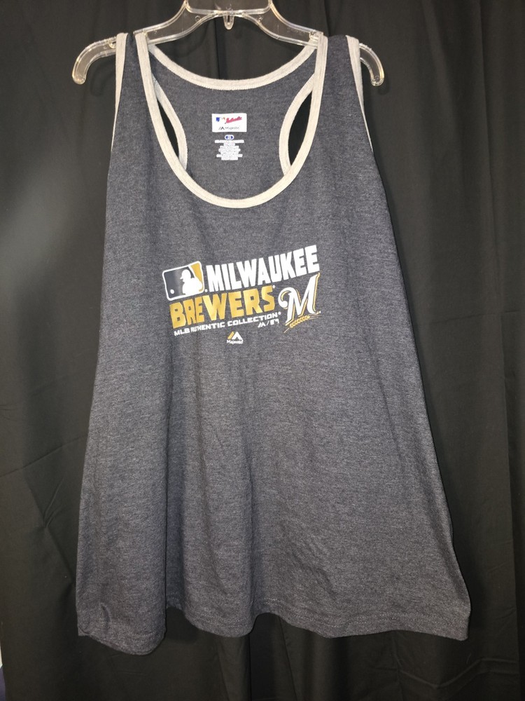 Majestic MLB Authentic Milwaukee Brewers Tank Top 2X Gray Racerback XXL