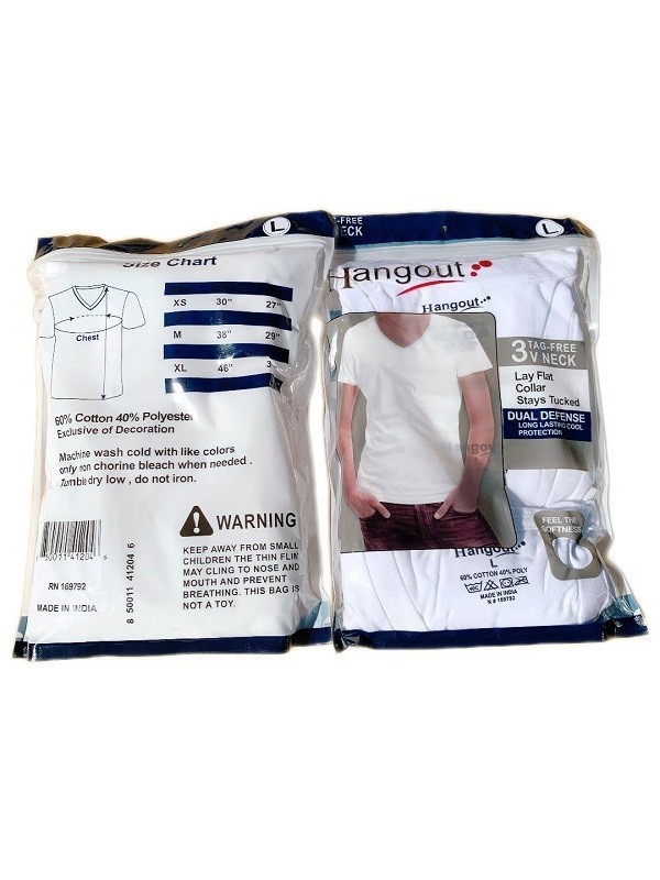 Men’s V-neck T-Shirt, White 6 Pack “Cotton & Tagless & Lay Flat Collar” NEW